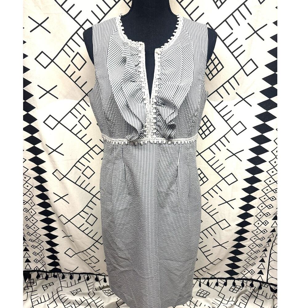 Sleeveless Black & White Striped Ruffle Dress